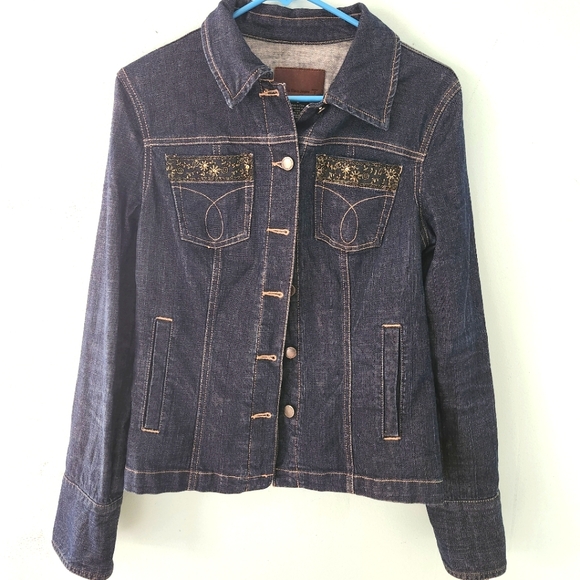 Calvin‎ Klein retro logo dark wash denim blazer beaded structured women's… - Picture 1 of 16